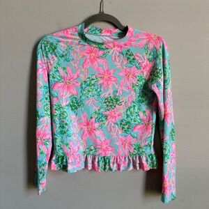 Lilly Pulitzer Girls Size 10 Rash Guard Long Sleeve Ruffle Swim Top Floral